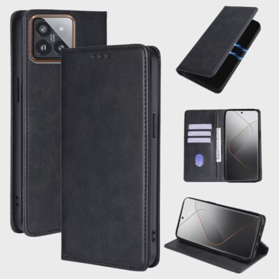 Cover für Xiaomi 14 Braun, Magnetisches Business Leder Flip