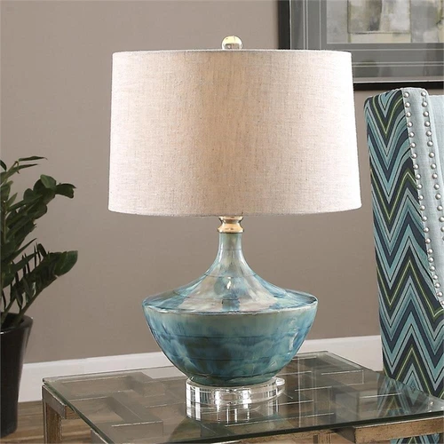 Uttermost Chasida Mid-Century Ceramic and Crystal Lamp in Blue/Beige - Picture 3 of 4
