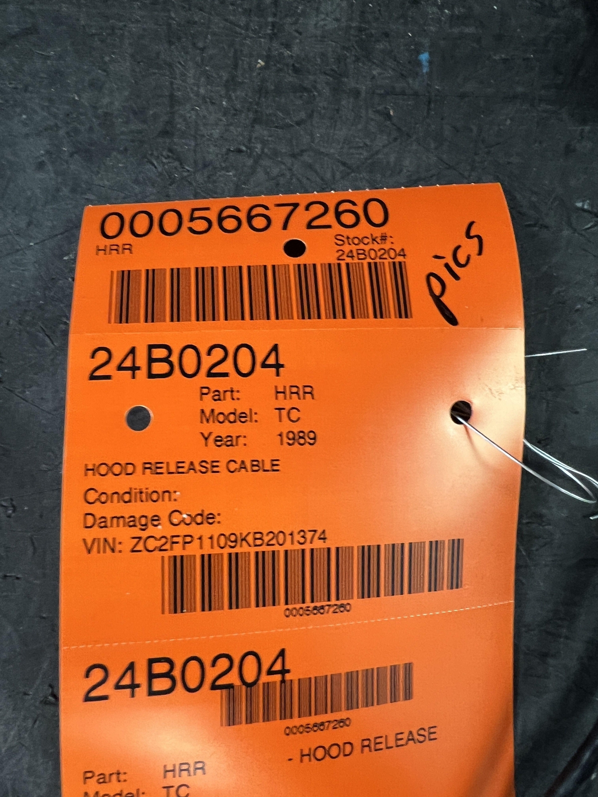 89-91 CHRYSLER TC MASERATI HOOD RELEASE CABLE