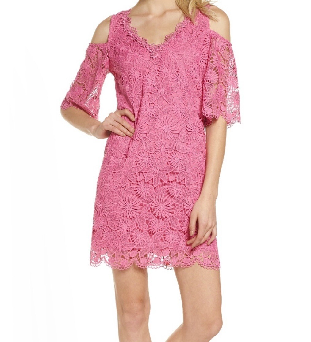 open lace back dress Kobi Halperin Bethenny Ruffle Trim Tulip Pink Silk Mini Dress  The Closet  New York