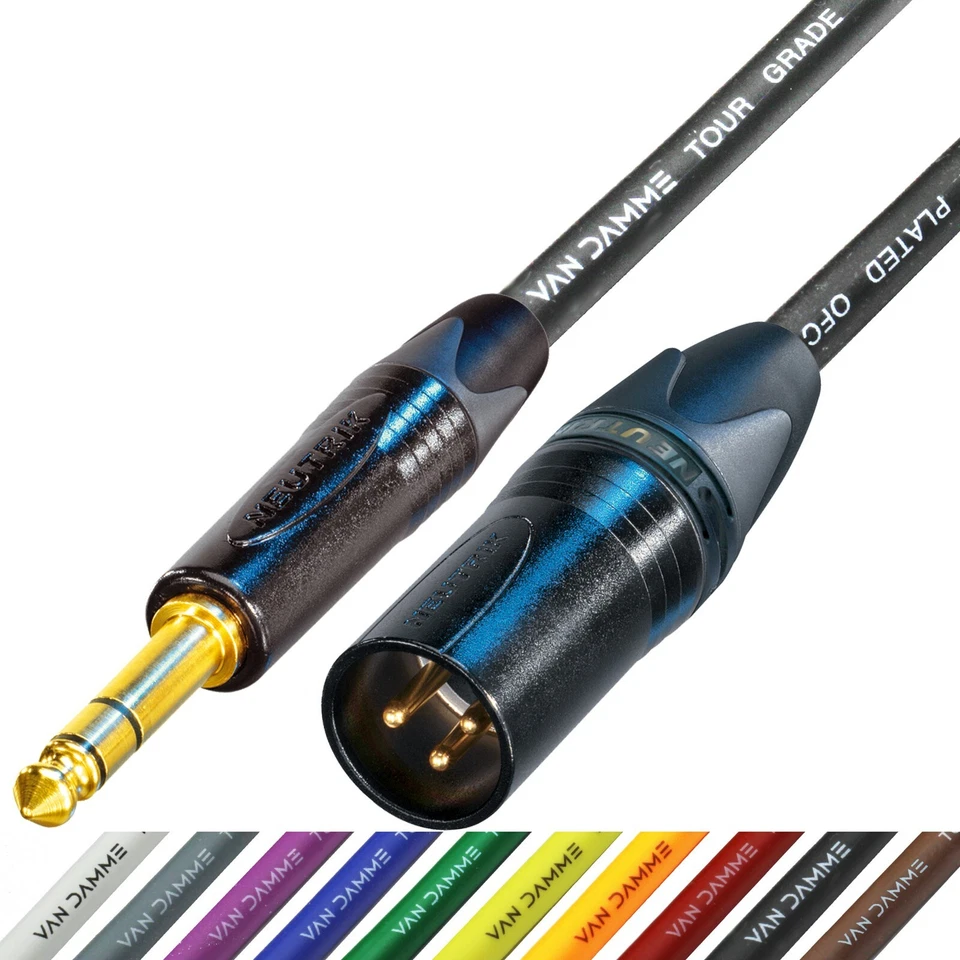 Male XLR to TRS Jack 1/4" Van Damme Neutrik Active Monitor Speaker Cable Gold