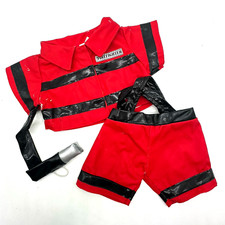 Build a Bear Red Fireman Fire Fighter Uniform Teddy Hose Red Costume Set - READ
