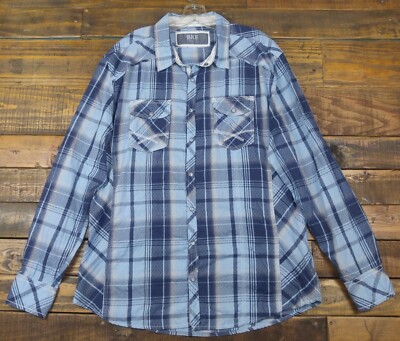 BKE Buckle Plaid Pearl Snap Roll Up Long Sleeve Western Shirt Size XL Athletic