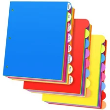 24 Pcs 8 Tabs Plastic Binder Dividers for 3 Ring Binders Index Tab Dividers