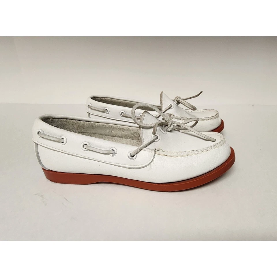 Sapatos Ralph Lauren Vintage Anos 1960 Juventude Couro Merton Camper Tamanho 1M Cor Branco - Imagem 3 de 4