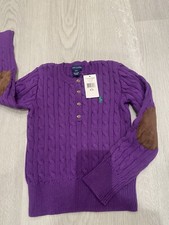 Ralph Lauren Girl  s Long Cable Knit Sweater Pullover Purple Buttons Size 7 NWT