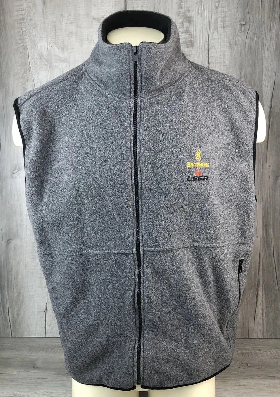 Browning Fleece Vest Jacket LEER Gray Full Zip Outdoors Work Mens Size XL