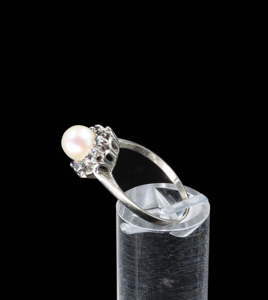 585/- 14 Kt Weißgold Ring mit Perle, Saphir, Ringgröße 61, guter Zustand. - Bild 4 von 4