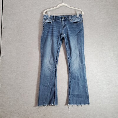 Miss Me Women Jeans 28 Blue Signature Bootcut Rhinestone Frayed 27 in Inseam