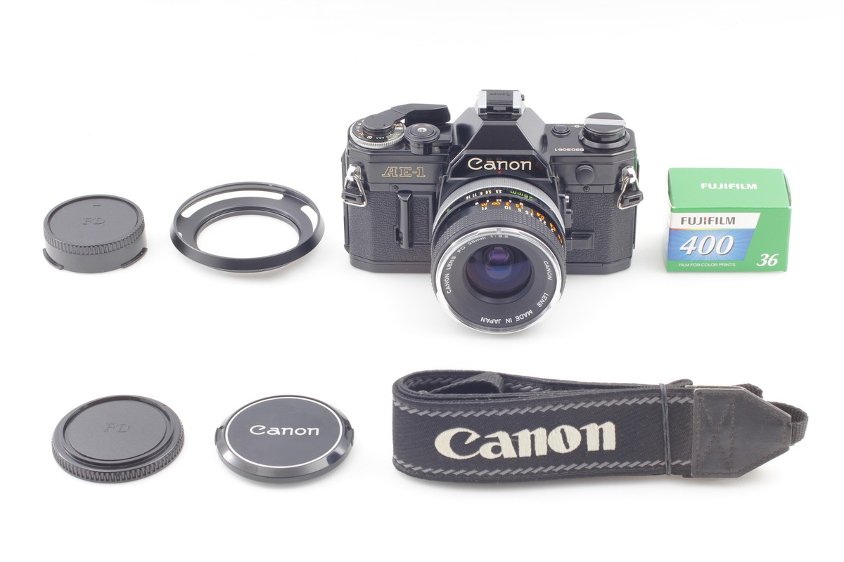 N MINT w/strap] Canon AE-1 SLR Film Camera Black + FD 28mm