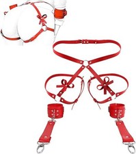 Punk Leather Thigh Straps,Red Leather Garter Body Harness Adjustable Gothic