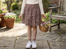 Lands' End Girls Skort Size 7 Elastic Waist Zip Closure Floral Corduroy A-Line
