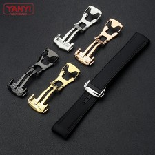 Fibbia Cinturino Orologio Acciaio Inox Omega Pelle Gomma 18-20mm Chiusura Pieghevole