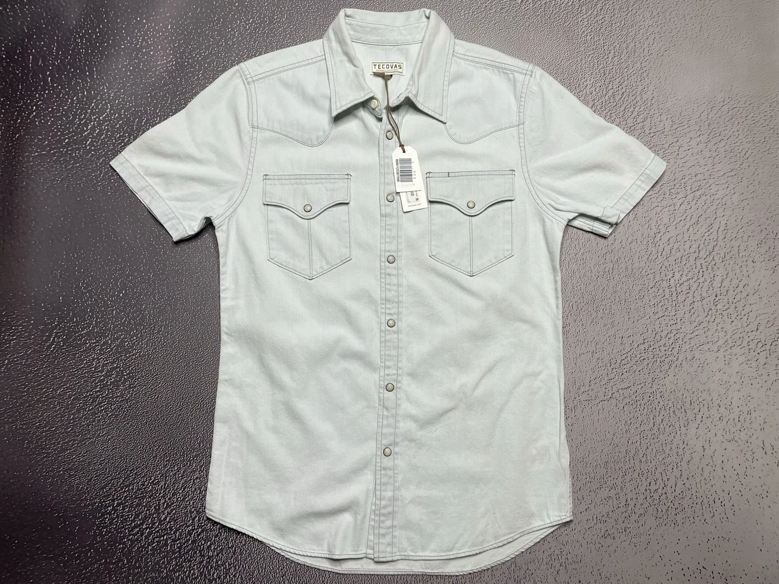 Tecovas Men’s Light Denim Short Sleeve Pearl Snap Size Small