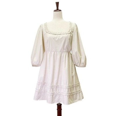 NWT GAP Puff Sleeve Ruffle Neck Mini Dress in Chino Beige Cream Cotton Size 4