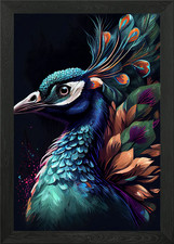 Peacock Colorful Framed Wall Art Poster Canvas Print Picture