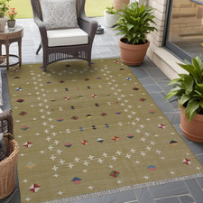 Handmade Cotton Kilim Dhurrie Rug Color Light Green Luxury Design Carpet Rug