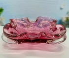 Vintage Murano Bullicante Bubble Catchall Dish Ashtray Cranberry Pink 7.25” MCM