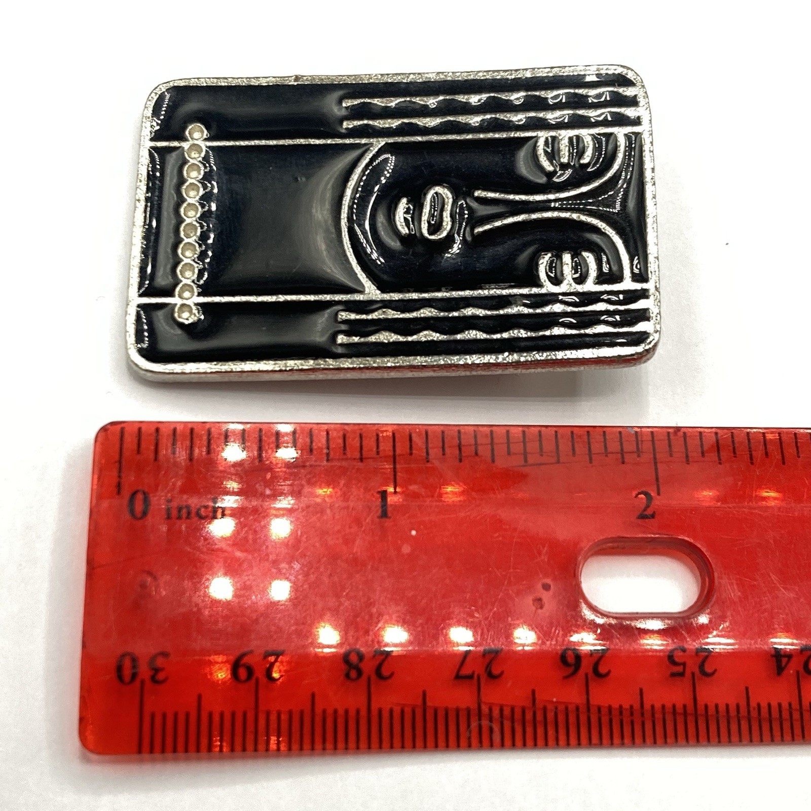 Vintage Charles of The Ritz Black Enamel Lady Face Pewter Brooch Pin Pendant