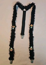 Suspender Black With Decorative Pink Roses 4 Roses O. Front Side