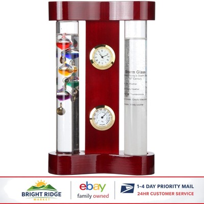 Stylish Mahogany Weather Station Featuring Quartz Clock and Galileo Thermometer