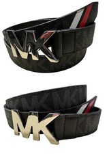 Michael Kors Mens Belt 86F5SBLY3X Black/Gray MK Logo Silver Buckle Size: 36- 98