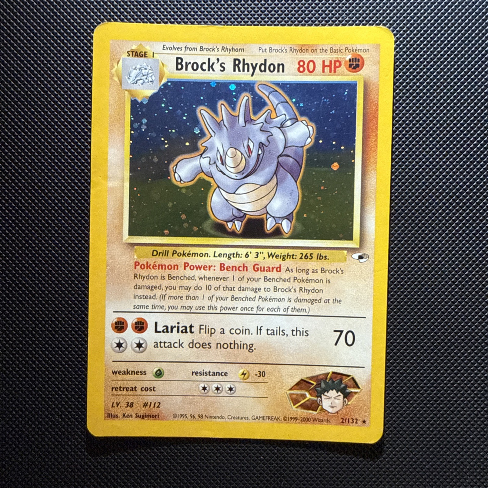 Pokémon TCG Brock's Rhydon Gym Heroes 2/132 Holo Unlimited Rare LP- SWIRL 💫