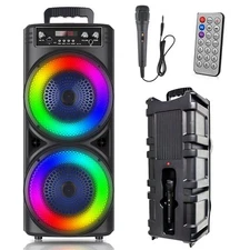 6000W Subwoofer Portable Bluetooth PA Speaker System Heavy Bass Sound w/Mic