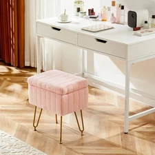 OLIXIS OLIXIS Vanity Stool Chair Faux Fur With Storage, Soft Ottomans-ZengA