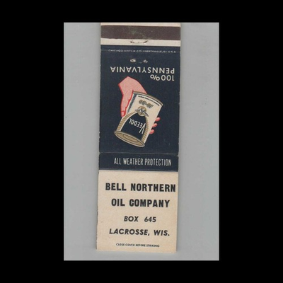 #ad #ad Matchbook Cover Veedol Motor Oil Bell Northern Oil Company Lacrosse WI $9.95