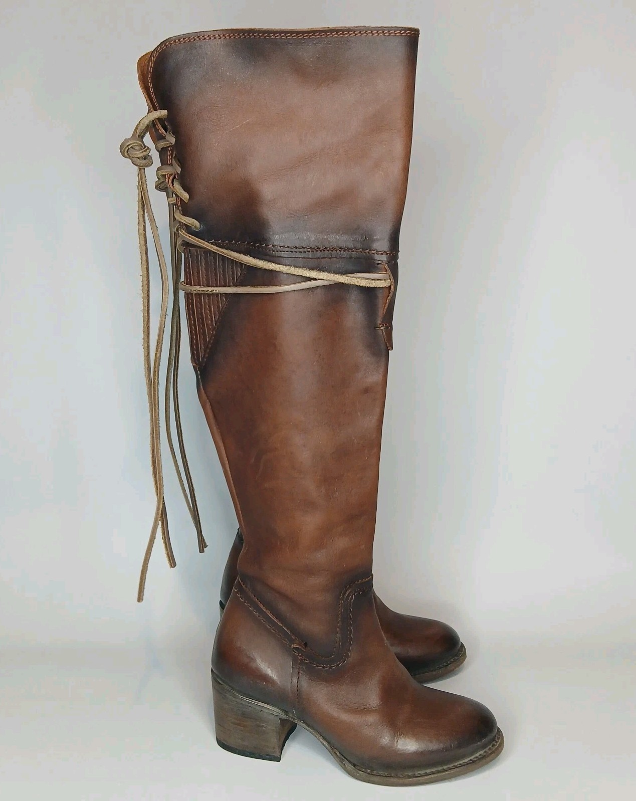 Freebird by Steven Carolina Brown Leather Side Zip Knee High Boots Size 6