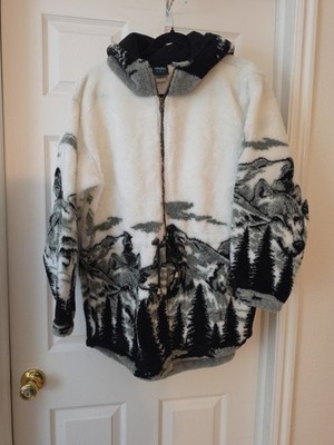 Vintage 90s Mazmania Howling Wolves Full Zip Fleece Sweatshirt Medium USA