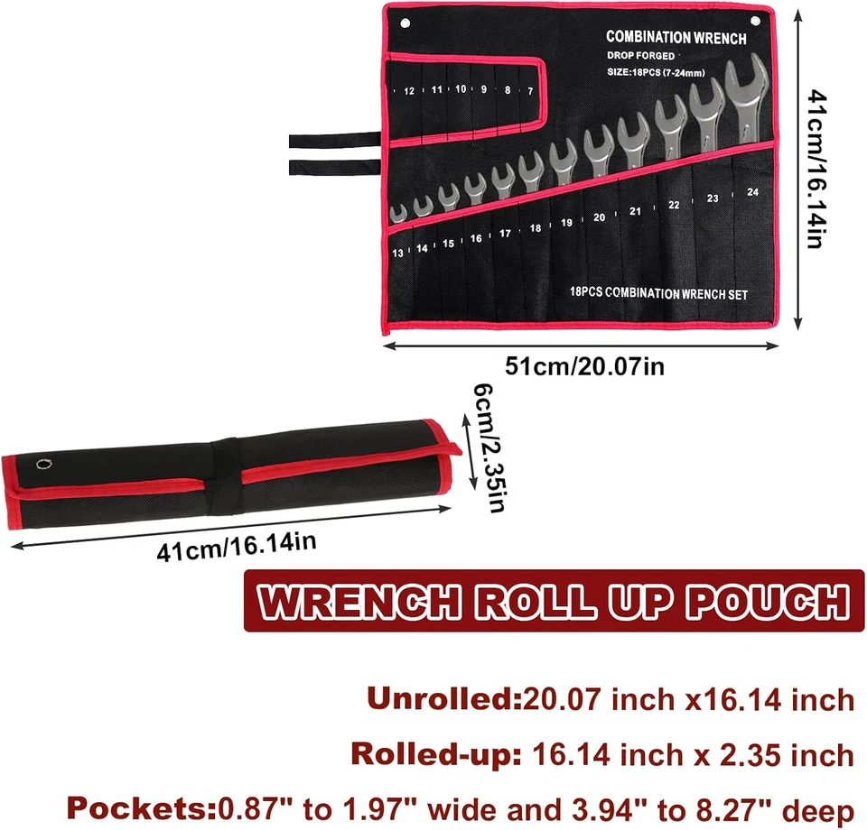 Wrench Roll up Pouch Wrench Organizer Bag with Handle Wrench Organizer Tool Hold - Image 2 of 4