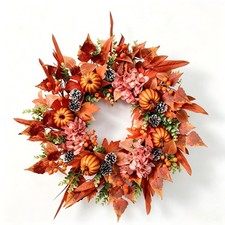 24 Inch Fall Artificial Wreath for Front Door-Autumn Wreath with Pumpkins, Ma...