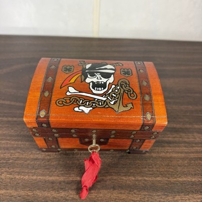 Pirate Chest Box Handmade Wood Keepsake Jewelry Box Working Lock With Key