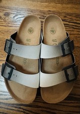 New Birkenstock Arizona Birko-Flor 2 Tone Black White Vegan Unisex Sandal Sz 43