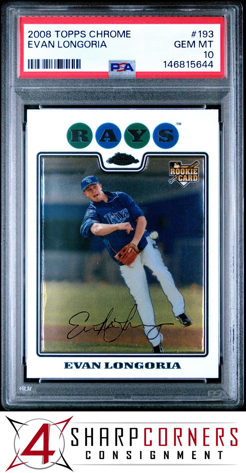 2008 TOPPS CHROME #193 EVAN LONGORIA RC RAYS PSA 10
