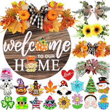 Interchangeable Welcome Sign for Front Door with 4 Seasonal Wreaths