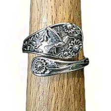 New Adjustable Fashion Spoon Ring Bird  Flowers Silver Tone