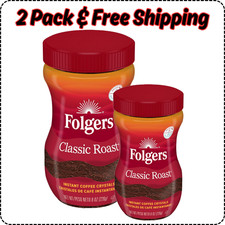 Folgers 2 Pack Classic Roast Instant Coffee  (2) 8-Ounce Jars 100% Pure Coffee 11.28 per pound