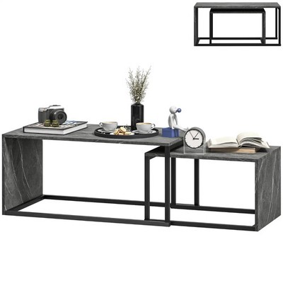 Satz Couchtisch 2er Set Industrial Beistelltische dunkelgrau Marmor