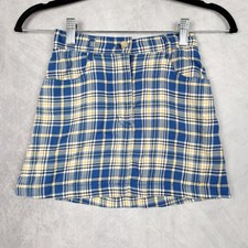 Vintage Y2K Gap Skirt Girls 5 Blue Plaid A Line Mini Elastic Waist Pockets