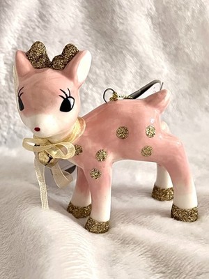 Vintage Style Retro Pink Reindeer Ornament Deer with Gold Bow Target Wondershop