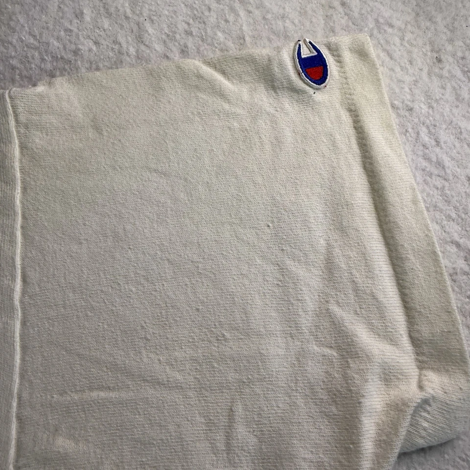 Camiseta Vintage Champion Blanca en Blanco Talla M EE. UU. 80 Acanalada Bordado Logo Foto 4 de 4