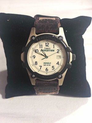 Timex Expedition Indiglo Analog Quartz 50m Date White Dial Brown Canvas Strap
