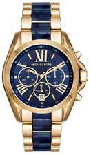 Image of Michael Kors Bradshaw MK6268 Gold-Tone Blue Dial Chronograph Womens Ladies Watch