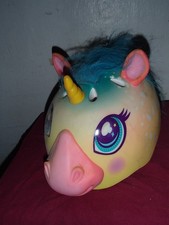 Cutest Child Super Rainbow UNICORN Horse Safety HELMENT Blue Mohawk Hair Horn Sm