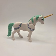 PLAYMOBIL Einhorn Feenwelt wei&szlig; gr&uuml;ne M&auml;hne goldener Horn Blume 6055