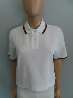 NWT GUCCI White/Green/Red Web Stripe Hi-Lo Boxy Pique Polo Shirt Size XS