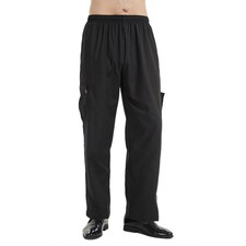 Mens Black Baggy Chef Pants Elastic Waist Restaurant Kitchen Work Uniform